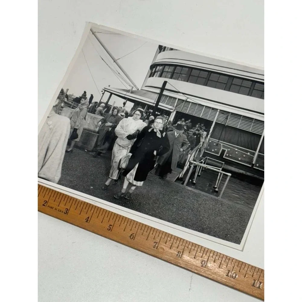 Antique Photograph Of Passengers Boarding A Large Riverboat SS President? 1930's